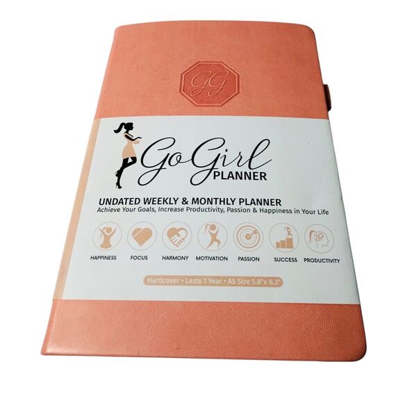 Go Girl Planner Peach Pink Undated Weekly Monthly 1 Year A5 Hardcover Goals NEW - Picture 1 of 7